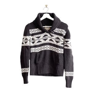 TNA Aritzia Womens Fair Isle Lambswool Pullover Sweater Brown White Medium